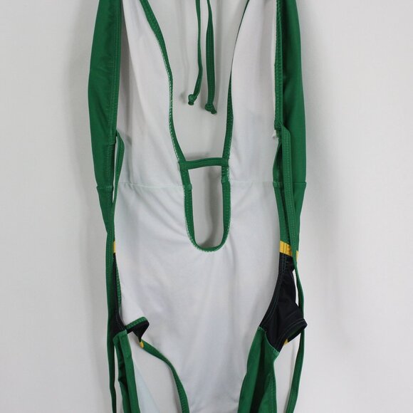 Jamaica Flag Themed Strappy Women's Cutout Backless Swimsuit One Piece Medium - Picture 7 of 9
